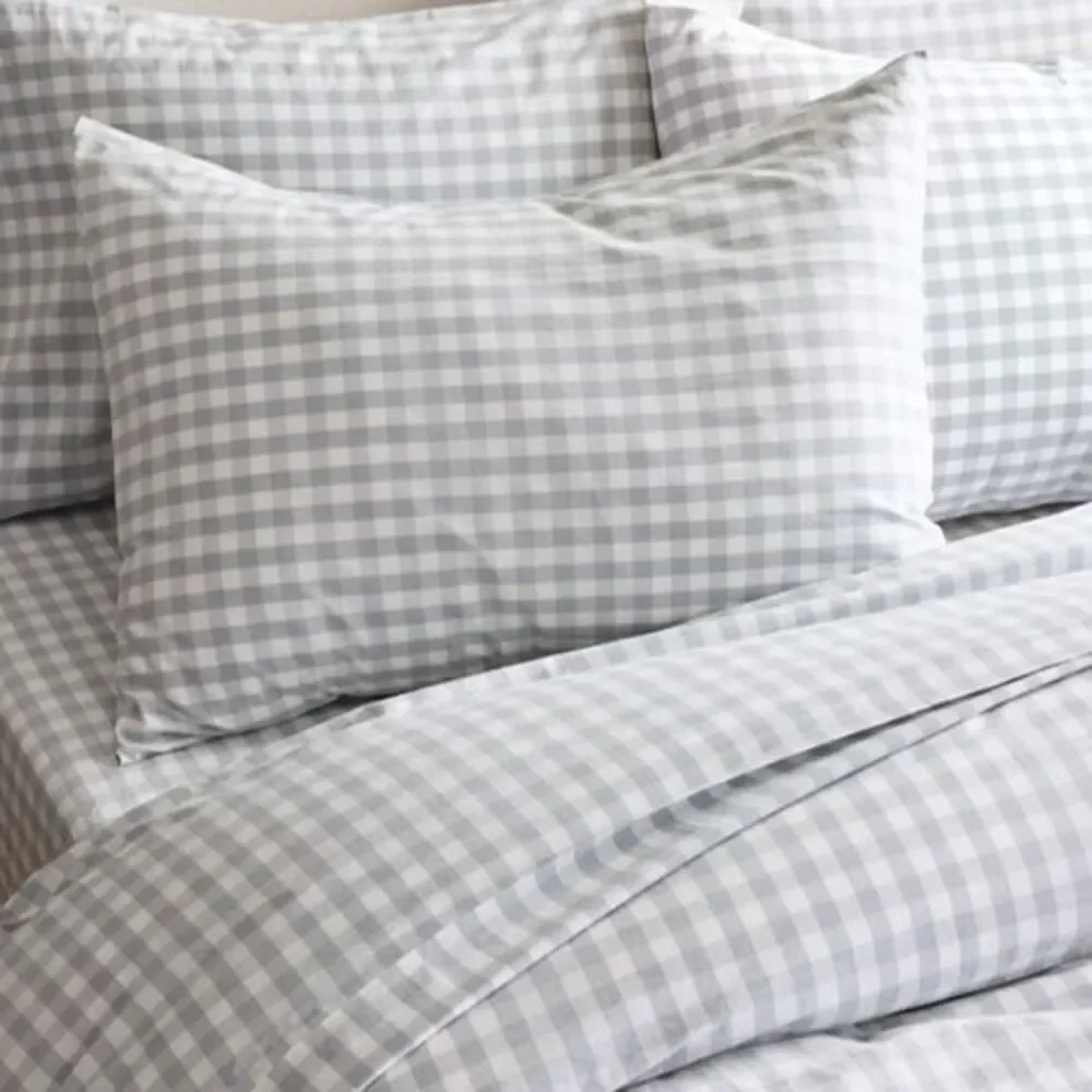 Quince Classic Organic Percale Gingham Sham Set of 2 Blue Fog Pillow Case Linen